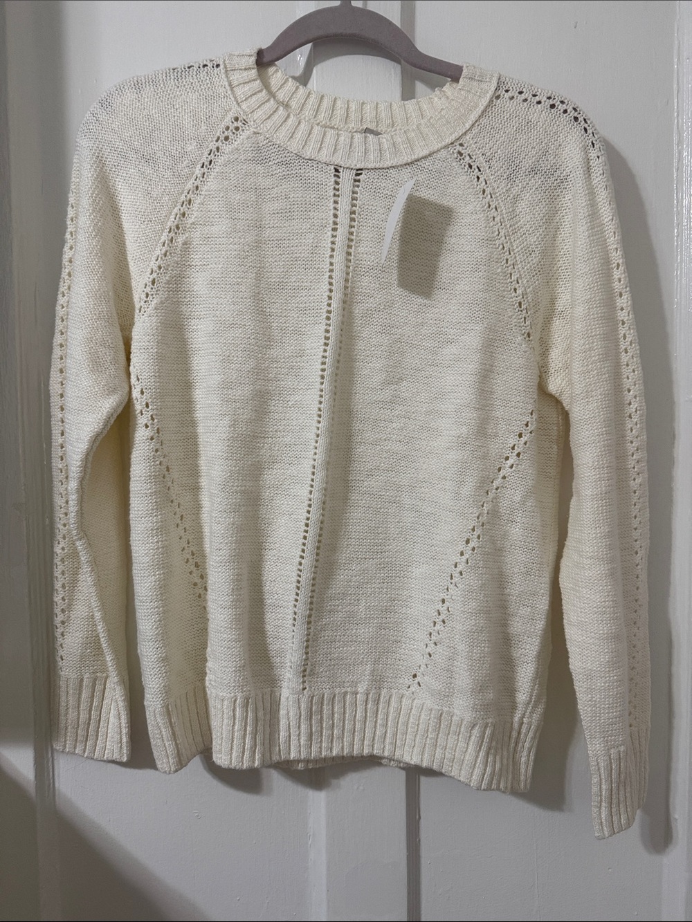 LOFT Cream Eyelet Raglan Crewneck Sweater